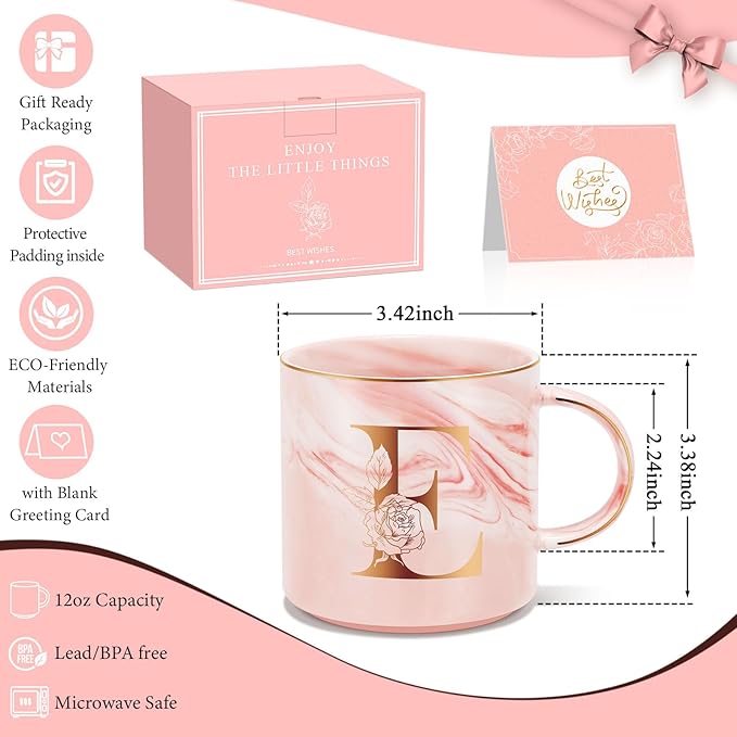 Valentines Day Gifts for Her, Anniversary Birthday Galentines Gifts for Women Mom Grandma Friend Sister Wife Teacher Coworker, Personalized Initial Customized Gift Monogrammed A-Z Coffee Mug 12 OZ(E)