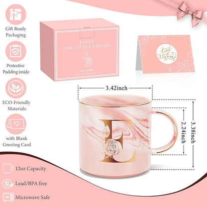 Valentines Day Gifts for Her, Anniversary Birthday Galentines Gifts for Women Mom Grandma Friend Sister Wife Teacher Coworker, Personalized Initial Customized Gift Monogrammed A-Z Coffee Mug 12 OZ(E)