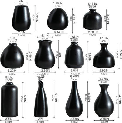 Ceramic Bud Vases, Black Mini Vase Set of 11, Small Pottery Vases for Flowers Mini Ceramic Vases for Pampas Grass Vase Bulk for Wedding Table Centerpieces Decoration Boho Home Decor