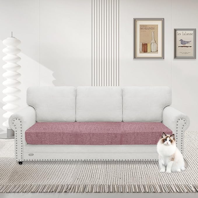 MAXIJIN Waterproof Couch Cushion Covers Stretch Sofa Seat Slipcovers Washable，Sectional Outdoor Cushion Covers with Elastic Bottom for Dogs Pets Kids (1 Pc Sofa Cushion Cover, Dusty Pink)