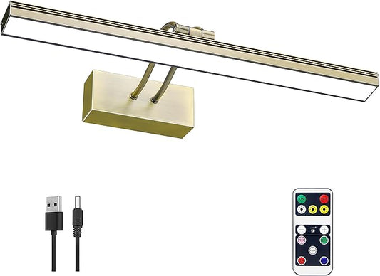 FUNCHDAY Picture Light,3CCT Battery Art Lights for Wall,Wireless Remote Painting Light with Timer and Dimmable,16”Metal Display Lighting for Artwork,Portrait,Gallery-Antique Brass