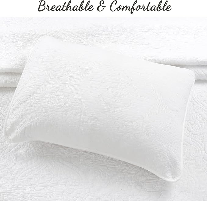 Cozy Line Home Fashions 100% Cotton Matelasse Medallion Solid White Luxury Chic Bedding Quilt Set, Reversible Lightweight Bedspread Coverlet for All Season (Medallion - White, Queen - 3 Piece)