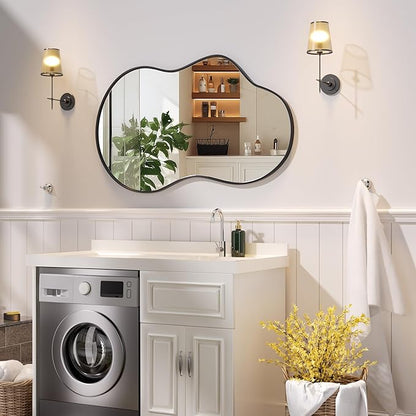 Hasipu Irregular Wall Mirror - 35"x24" Asymmetrical Mirror, Modern Decorative Mirrors for Living Room, Entryway, Hallway, Bathroom, Bedroom,Wall Mounted Home Decor (Black)