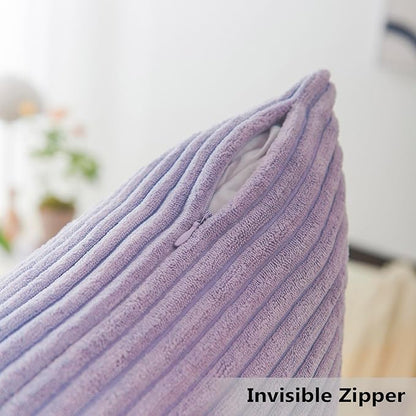 Home Brilliant Light Purple Pillow Covers 18x18 Set of 2 Striped Corduroy Throw Pillow Covers Cushion Covers for Office Couch Chair Bedroom, 18x18 Inch, Lavender