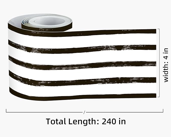 FLFK Mirror Frame Border - Black and White Striped Wallpaper Trim Peel and Stick Wall Borders Decal 4" x 240"
