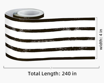 FLFK Mirror Frame Border - Black and White Striped Wallpaper Trim Peel and Stick Wall Borders Decal 4" x 240"