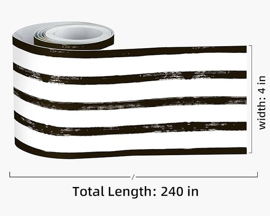 FLFK Mirror Frame Border - Black and White Striped Wallpaper Trim Peel and Stick Wall Borders Decal 4" x 240"
