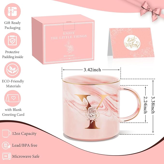 Valentines Day Gifts for Her, Anniversary Birthday Galentines Gifts for Women Mom Grandma Friend Sister Wife Teacher Coworker, Personalized Initial Customized Gift Monogrammed A-Z Coffee Mug 12 OZ(Y)