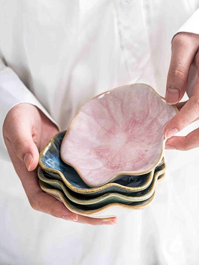 UNICASA Ceramic Lotus Jewelry Dish Set of 4, Decorative Jewelry Trays Set, 4.25 inch Trinket Dish - for Necklace, Ring, Watch Keys, Bracelet, Earrings, Mother's Day, Christmas, Wedding for Women