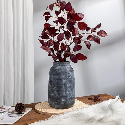 Briful Tall Rustic Ceramic Vase 11” – Vintage Distressed Pottery Flower Vase with Antique White-Wash Finish – Farmhouse Table Decor & Shelf Accent (Not Waterproof)