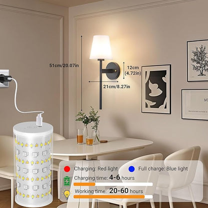 Battery Operated Wall Sconces Set Of 2, Wireless Battery Wall Light With 10000mAh RGB Rechargeable Magnetic Bulb, Rechargeable Wall Sconce With Remote Control For Bedroom, No Electrician Required