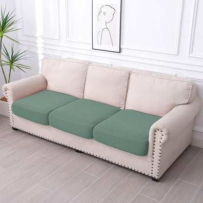 hyha Waterproof Couch Cushion Covers for Pets, Non Slip Sofa Seat Cover for Dogs Washable, Soft Thick Stretch Jacquard Fabric, Sofa Slipcovers with Elastic Bottom (3 Pieces, Green)