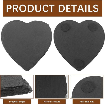 24 PCS Slate Drink Coasters Bulk,4 Inch Black Slate Stone Coasters for Office, Home Decor,Laser Engraving Blanks with Anti-Scratch Bottoms for Coffee Bar Kitchen(Heart)