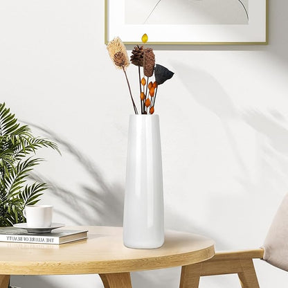 12Inch Tall Ceramic White Flower Vase,Home Decor White Vases for Pampas Grass,Modern Textured Vases for Living Room Decorations,Shelf,Table Centerpieces,Farmhouse Small Ceramic Vase