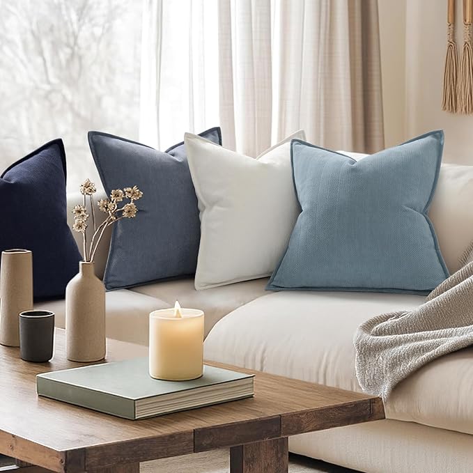 ZWJD Dusty Blue Pillow Covers 26x26 Set of 2 Chenille Throw Pillow Covers with Elegant Design Soft and Luxurious Decorative Throw Pillows for Couch, Bed, and Home Decor