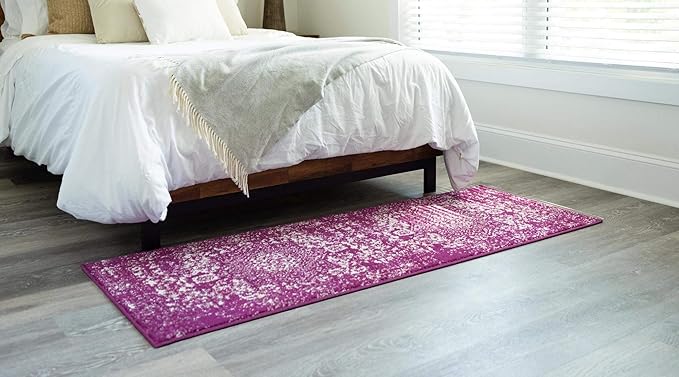 Rugs.com Arlington Collection Rug – 12 Ft Runner Purple Medium-Pile Rug Perfect for Hallways, Entryways