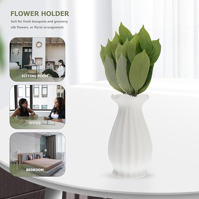 Garneck Ceramic Flower Vase Matte White Decorative Flower Holder Artistic Vase for Home Office Desktop Indoor Floral Arrangement