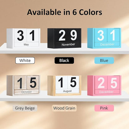 Wooden Block Calendar for Desk, Small Size Daily Desktop Perpetual Desk Calendar, Cute Date Display Desk Accessories for Home Office Decor, Teacher, Classroom, Reusable Yearly, Wood Grain