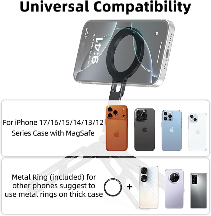 Magnetic Phone Tripod Stand Portable Cell Phone Holder Strong Magnet Mini Pocket Smartphone Mount Foldable Selfie Stick Tripod with 1/4" Screw Hole for iPhone 17 16 15 14 13