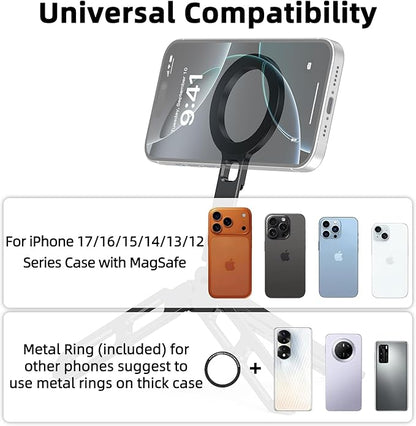 Magnetic Phone Tripod Stand Portable Cell Phone Holder Strong Magnet Mini Pocket Smartphone Mount Foldable Selfie Stick Tripod with 1/4" Screw Hole for iPhone 17 16 15 14 13