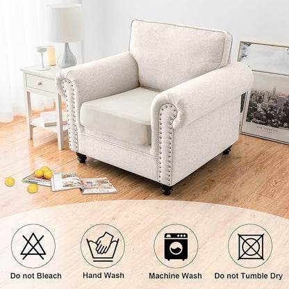 NAISI Waterproof Couch Cushion Covers Thick Velvet Fabric Washable Sofa Slipcovers 1 Piece Individual Sectional Couch Covers with Elastic Bottom(1 PC for Seat Cushion or Backrest,Ivory White)