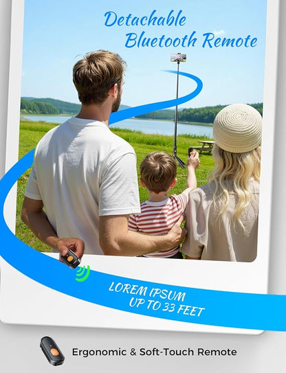 MAGIC JOHN 59" Automatic Pop-up Phone Tripod, Extendable Selfie Stick for iPhone, Selfie Stick Tripod with Detachable Remote, Flexible Rotation Travel Phone Stand Compatible with iPhone, Android