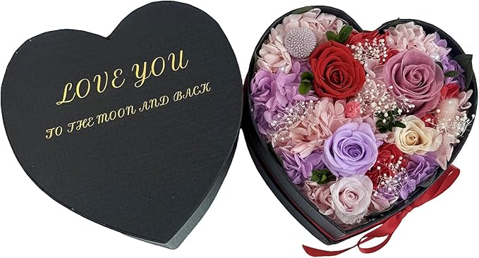 Preserved Roses Heart Shape Box Valentines Day Gifts for Her Mothers Day Forever Flowers (Multicolor-red, One Size)