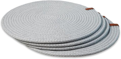 Round Placemats Set of 4, Handmade by Braided Cotton Cord, Dia. 12.6 Inch, Doublesided, Heat Resistant, Gray