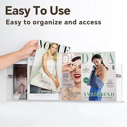 2 Pack Acrylic Magazine Holder,Clear Wall Mounted Magazine Rack Floating Bookshelf for Office,Living Room,Waiting Room Vinyl Record,Book Display Rack(Clear,17 Inch)