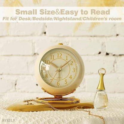 AYRELY® Battery Operated Desk Alarm Clock with Light,Silent No Ticking,Small Table Clock for Bedside/Bedroom/Living Room/Office/Travel/Kids/Room Decor Aesthetic Vintage(Cream)