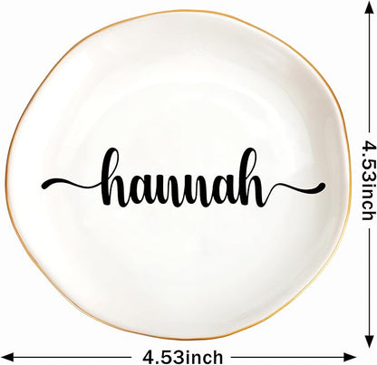 JoycuFF Hannah Personalized Name Ceramic Jewelry Tray, Mothers Day Christmas Anniversary Engagement Birthday Gifts for Women Couples, Trinket Dish for Rings Earrings Necklaces Bracelets Keys