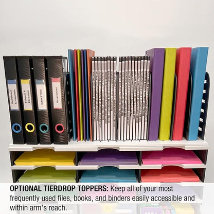 Desktop Organizer 12 Letter Tray Sorter Plus Riser Storage Base & 3 Supply Drawers - Ultimate Office TierDrop Desktop Organizer Stores All of Your Documents & Supplies in One Compact Modular System