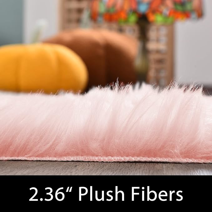 Latepis Pink Rugs for Bedroom Girls Round Rugs 8ft Large Area Fluffy Circle Plush Shaggy Rug Washable Faux Fur Rug for Living Room Nursery Play Tent Floor Home Decor