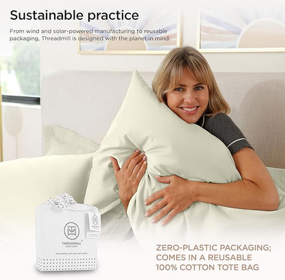 Threadmill Certified 100% American Supima Cotton Sheets, California King Sheet, 1000 Thread Count Hotel Quality Sateen Weave, 4 Pc Luxury Bed Sheet Set, Ivory Sheets with Elasticized Deep Pocket