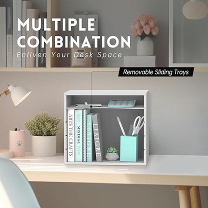 SUPEASY Wood Desk Organizer, 5 Tier Paper File Organizer for Desk, Wooden Desktop Organizer, Paper Letter Literature Mail Sorter, for Office School & Home Organization, White