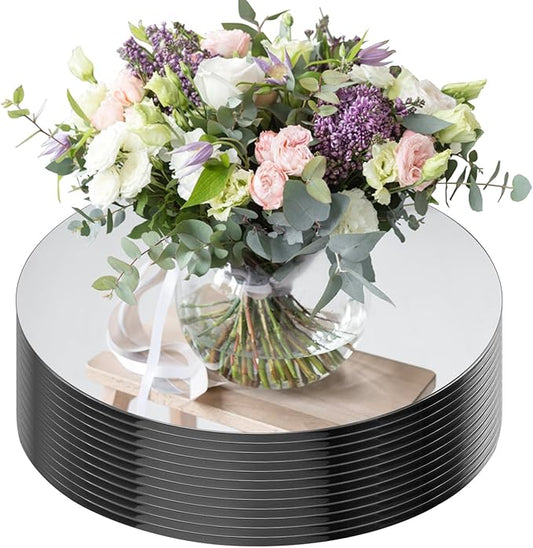Seelenruhe 12" Round Mirror Centerpieces – Beveled Glass Tray Plates for Wedding, Party & Table Decor (12 PCS)