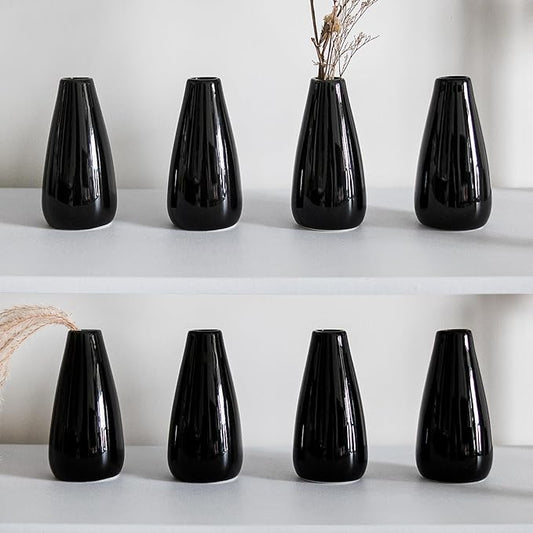 Modern Black Ceramic Vase Set of 16 for Living Room Bedroom 5.1'' Minimalist Fresh Flower Vases for Home Decor Office Fireplace Centerpieces Nordic Style Gift for Fake Plant 16 Pack