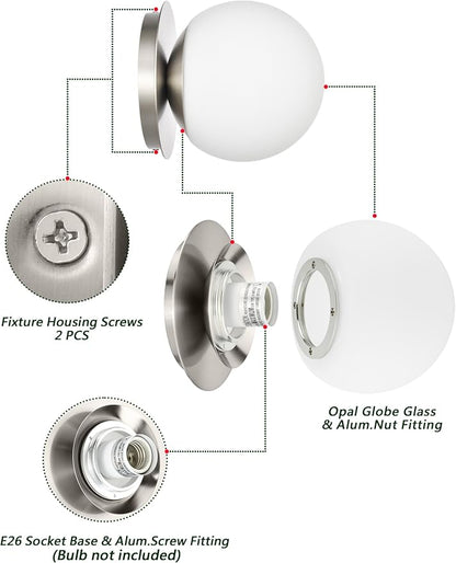 Wall Sconces, 1 Light Modern Globe Sconce in Brushed Nickel, Wall Light for Bedroom Bathroom Living Room & Hallway Vanity Lighting, Ceiling Light Fixture
