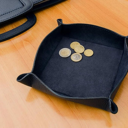 Maruse Italian Tumble Leather Valet Tray Organizer, Office Desk Accessory, Durable Leather Handmade in Italy (Navy Blue)