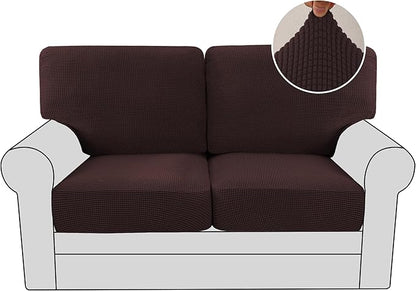 H.VERSAILTEX Multi-Pieces Loveseat Covers for 2 Cushion Couch High Stretch Couch Cushion Covers Jacquard Textured Twill Fabric(2 Seat Covers Plus 2 Back Cushion Covers, Chocolate)