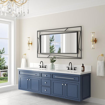 Rectangular Wall Mirror, 45''X30'' Matte Black Metal Framed Farmhouse Bathroom Mirrors for Bedroom Entryway Living Room, Hang Horizontally or Vertically
