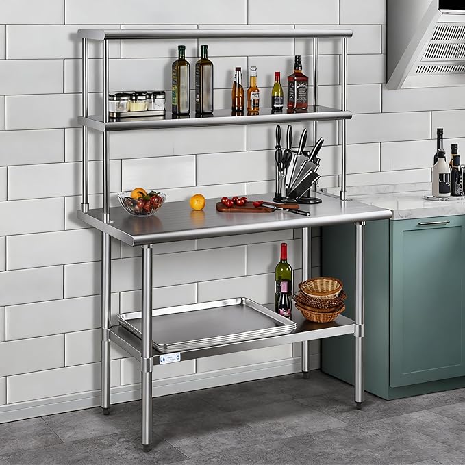 Hally Double Overshelf of Stainless Steel 12'' x 60'' Weight Capacity 400lb, Commercial 2 Tier Shelf for Prep & Work Table in Restaurant, Home and Kitchen