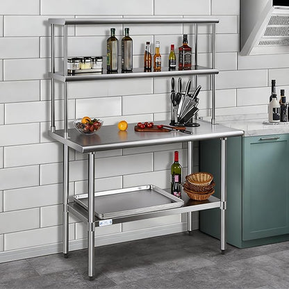 Hally Double Overshelf of Stainless Steel 12'' x 60'' Weight Capacity 400lb, Commercial 2 Tier Shelf for Prep & Work Table in Restaurant, Home and Kitchen