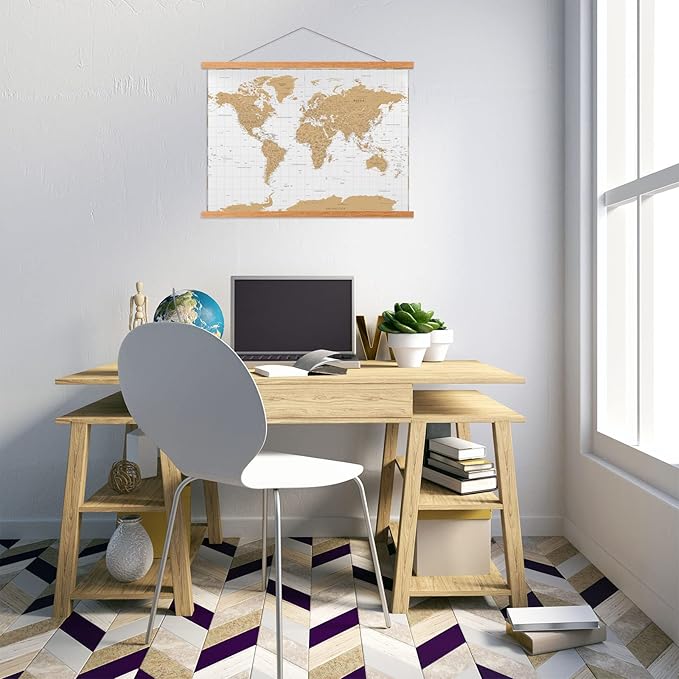 FALAMON Magnetic Poster Hanger Frame, 30x40 30x36 30x20 Teak Wood Magnet Poster Frame for Posters, Prints, Photos, Pictures, Maps, Scrolls, and Canvas Artwork