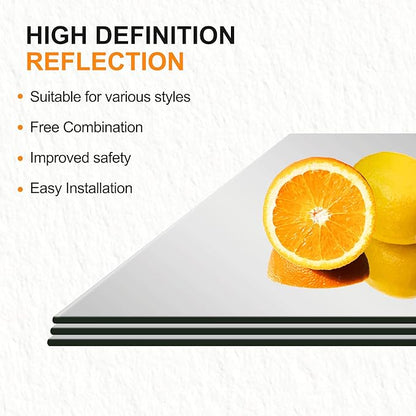 Delma Home Gym Mirrors, 12'' x 12'' Glass Mirror Tiles (8 PCS), Square Large Wall Mirror for Home Gym, Bedroom, Door,Bathroom, Frameless Mirror Sets