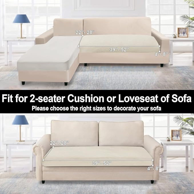NAISI Couch Cushion Covers 1 Piece Velvet Stretch Loveseat Cover or 2 Seat Sofa Cover Soft Individual Couch Covers for Sectional Sofa(1 PC for 2-Seat Cushion or Loveseat,Cream)