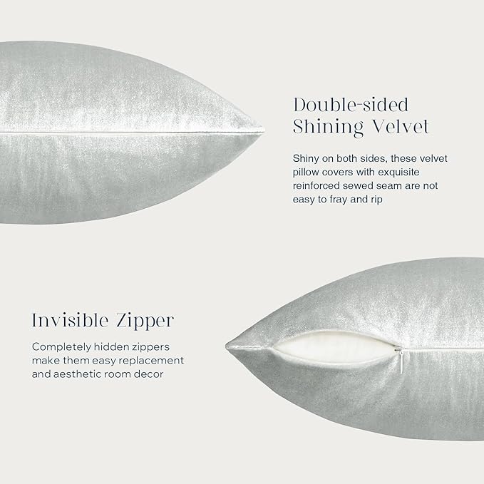 Phantoscope Pack of 2 Velvet Decorative Throw Pillow Covers Soft Solid Square Cushion Case for Couch Shiny Silver 18 x 18 inches 45 x 45 cm