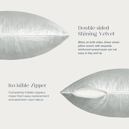 Phantoscope Pack of 2 Velvet Decorative Throw Pillow Covers Soft Solid Square Cushion Case for Couch Shiny Silver 18 x 18 inches 45 x 45 cm
