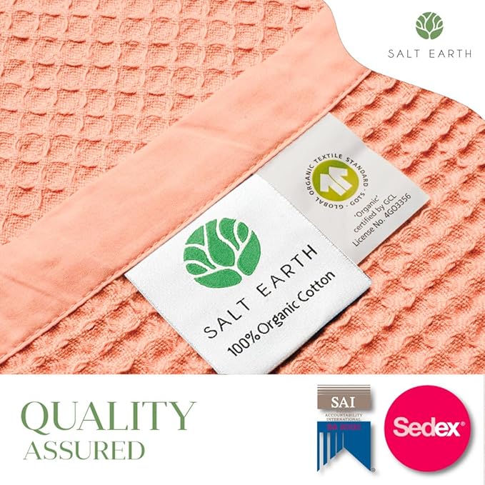 Salt Earth GOTS Certified 100% Organic Cotton Throw Blanket, 55" X 60" Waffle Blankets & Throws for Bed, Throw Blanket for Couch, Modern & Cozy Blanket, All Season, Comfy and Soft Blanket (Sun Bay)
