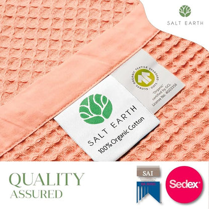 Salt Earth GOTS Certified 100% Organic Cotton Throw Blanket, 60" X 80" Waffle Blankets & Throws for Bed, Throw Blanket for Couch, Modern and Cozy Blanket, All Seasons, Comfy Soft Blankets (Sun Bay)